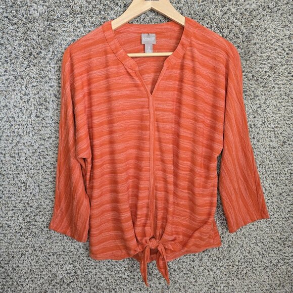 Chico's Tops - Chicos Top Womens 2 US Large Orange V Neck Textured Waist Tie Casual Ladies